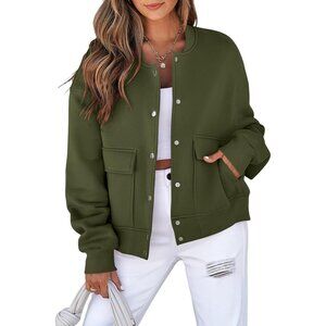 〽️Women's Jungle Green EVALESS Long Sleeve Lightweight Coat Pockets Jacket